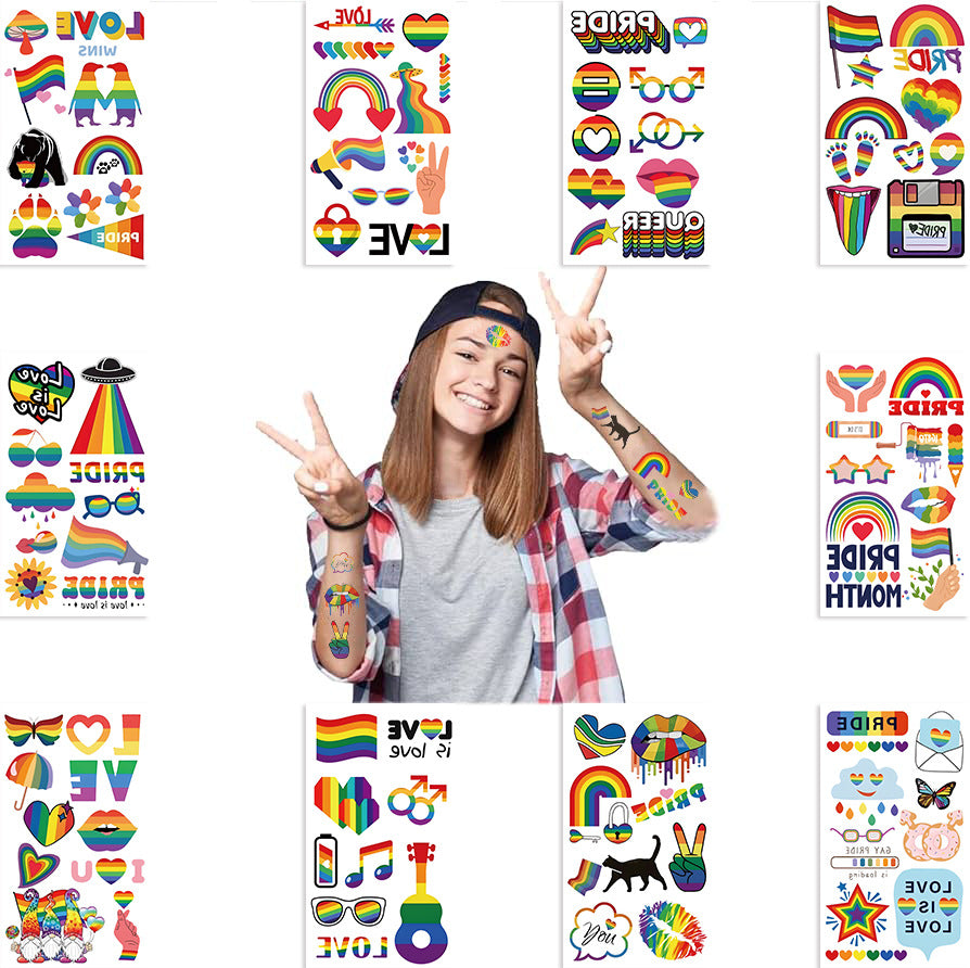Wholesale 10pcs/Pack New Cartoon Rainbow Series Tattoo Stickers Waterproof Party Gifts Funny Fun Face Stickers